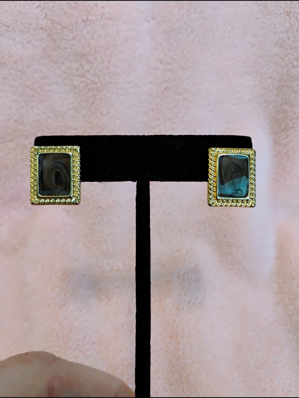 Chico's "Chocolate Quicksand" Gold-Tone Square Abalone Stud Earrings